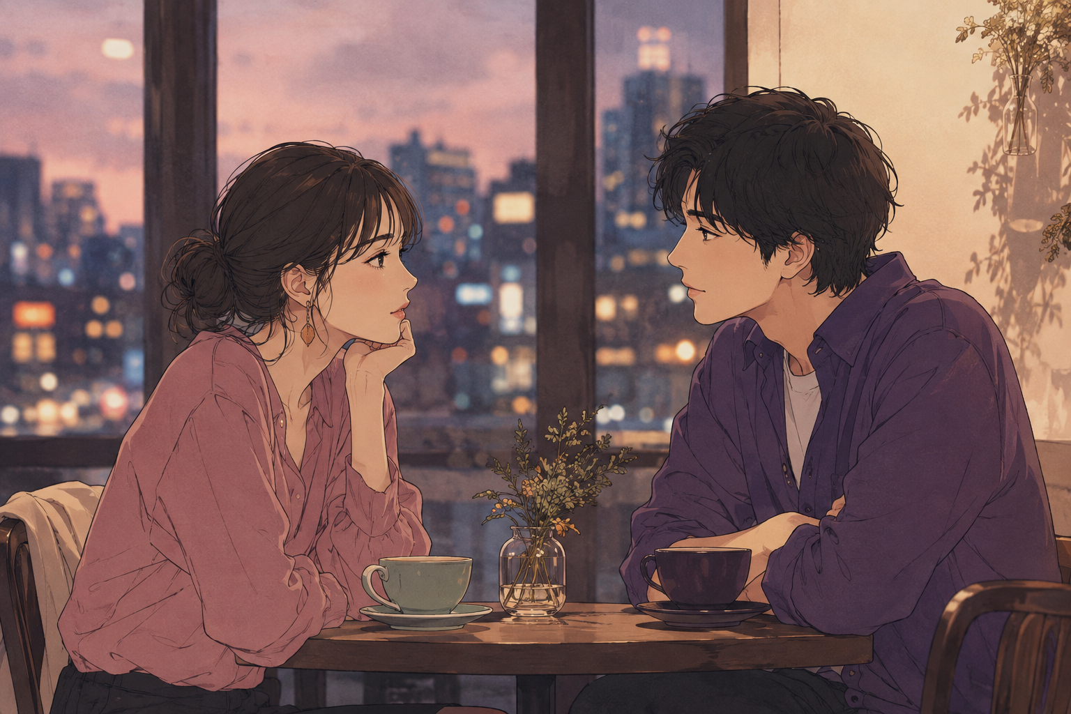 異なる考え方を持つ二人が会話を重ねるイラスト